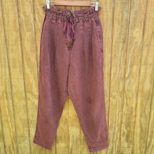 Free People Margate Pleated Paper Bag High Waist Tapered Leg Pants Womens Size S